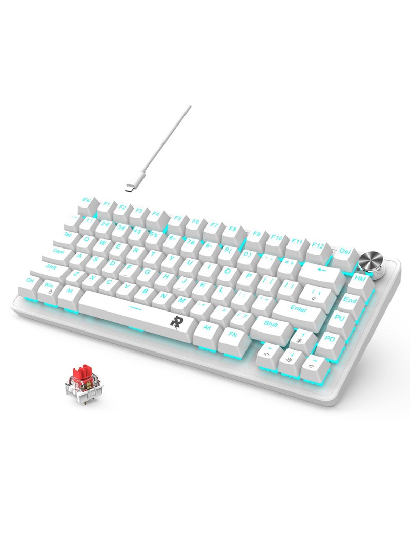 ROCK POW 70% PC Gaming Keyboard, 82 Keys Mini Mechanical Keyboard with Ice Blue Backlit 19 Modes, Volume Lighting Knob Wired Mechanical Keys, PBT Keycaps for PC Gaming and Working (Red Switch) - Image 1