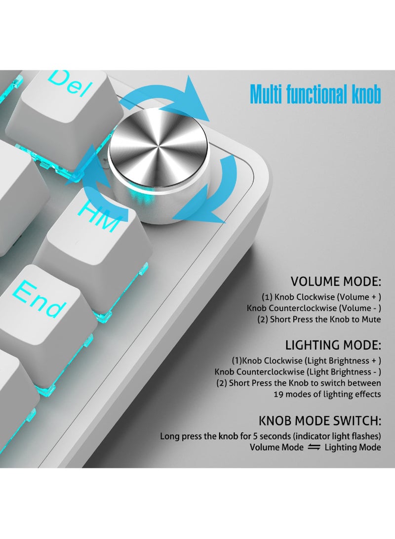 ROCK POW 70% PC Gaming Keyboard, 82 Keys Mini Mechanical Keyboard with Ice Blue Backlit 19 Modes, Volume Lighting Knob Wired Mechanical Keys, PBT Keycaps for PC Gaming and Working (Red Switch) - Image 3
