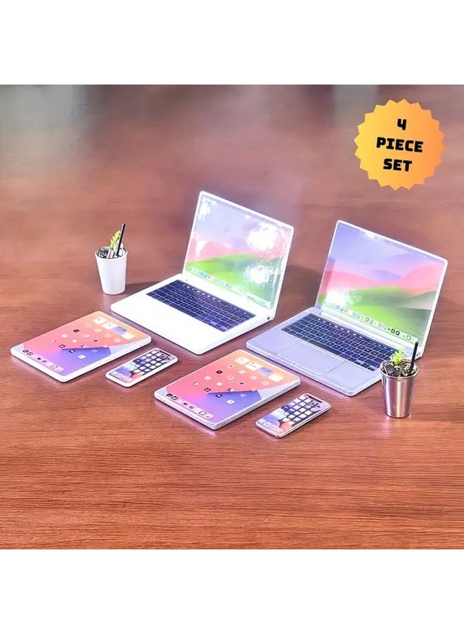 White Digital Set 4 Piece Miniature Smartphone Tablet Laptop Coffee Cup Creative Gift - Image 1