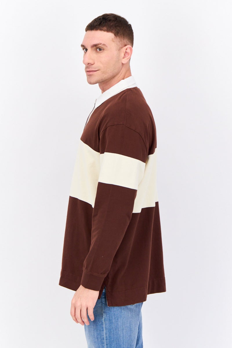 Men Regular Fit Two Tone Long Sleeve Polo, Brown