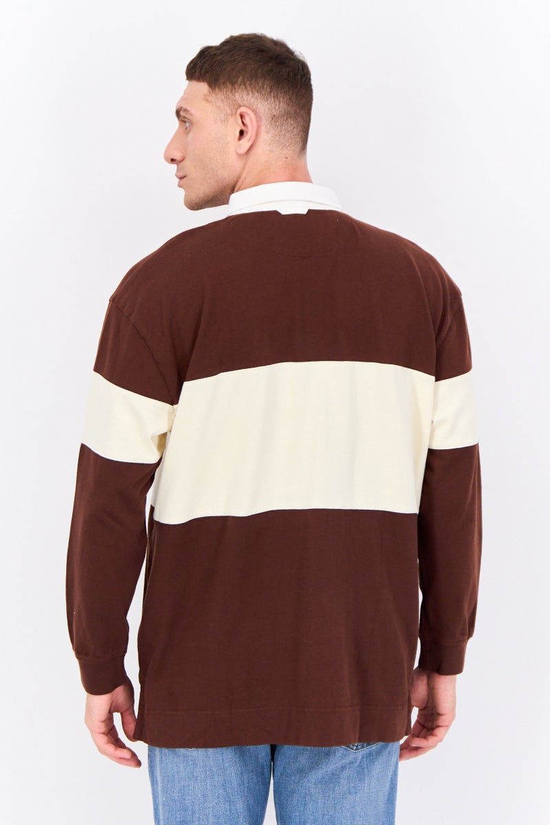 Men Regular Fit Two Tone Long Sleeve Polo, Brown