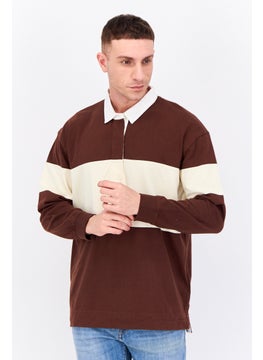 GANT Men Regular Fit Two Tone Long Sleeve Polo, Brown  - Image 1