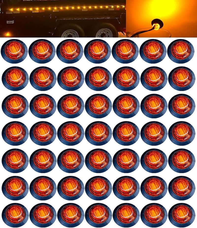Aokzeeo 50pcs 3/4 Inch Amber LED Marker Lights - Waterproof Side Marker Indicator Lights for Trailers, Trucks, and RVs - Image 1