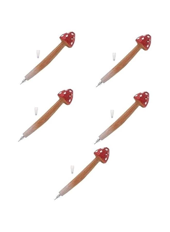 Generic Mushroom Pens 5pcs Cute Holiday Stuffers Mushroom Fillers Favor Classroom Ballpoint Pens Wood Creative Lovely Handmade Writing Pen Favors Stationary Cartoon Bag Party  - Image 1