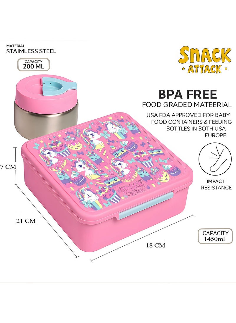 Snack attack SA Bento Lunch Box for Kids School with 9.7oz Soup Thermos, Leak-proof Lunch Containers with 5 Compartment, Thermos Food Jar, Food Containers for School Pink - Image 3