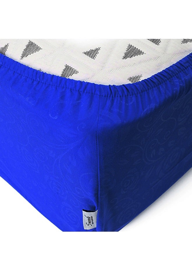 snooze Snooze Fitted Jakared Microfiber Double Bed Sheet - Blue  (Flowery Design) And Free 2 Pillowcases - Image 3