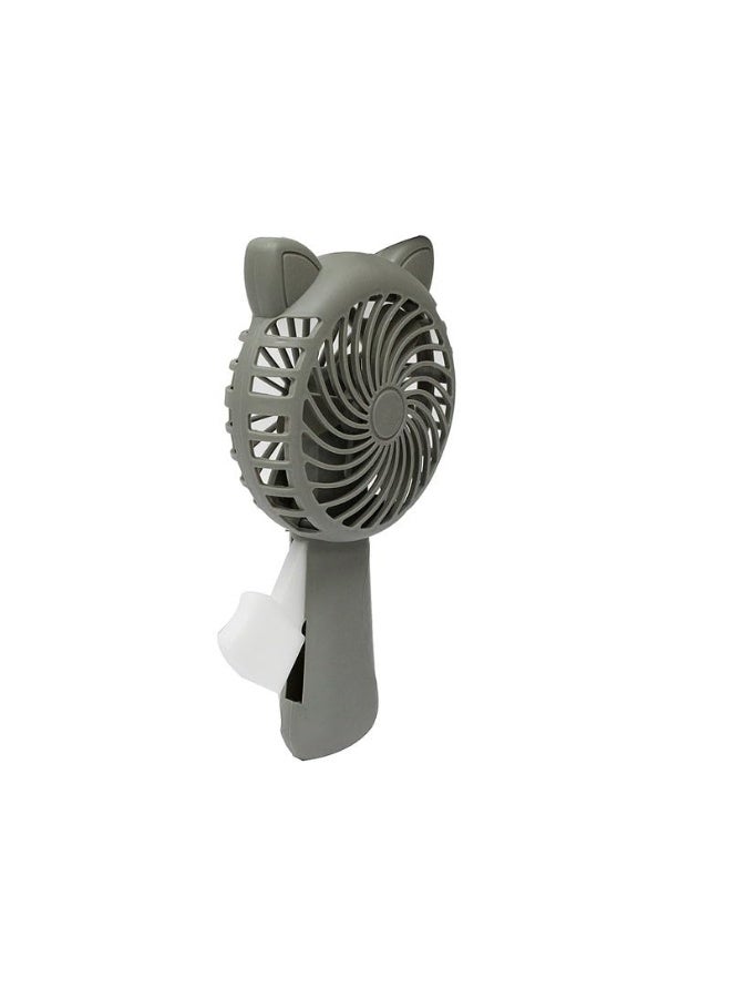 DAISO Manual Handheld Fan, Portable Cat Grey Design - Image 1