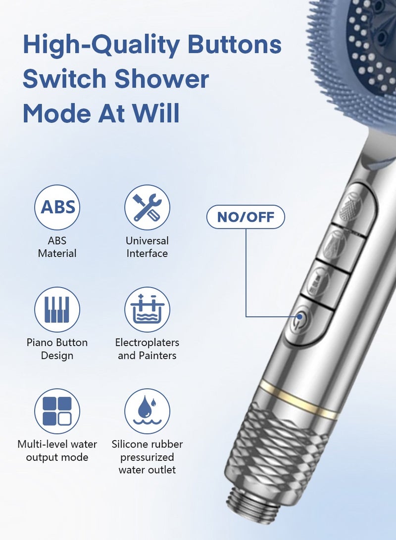 DPTER High Pressure Filtered Handheld Shower Head, 4 Adjustable Spray Modes with 4Pcs Shower Filter Cartridges, Piano One-Click Water Stop Switch, Detachable Silicone Scalp Massage Brush, Chlorine Removal & Hard Water Softening, Water Saving Anti-Clog Showerhead for SPA Bath, Silver - Image 3