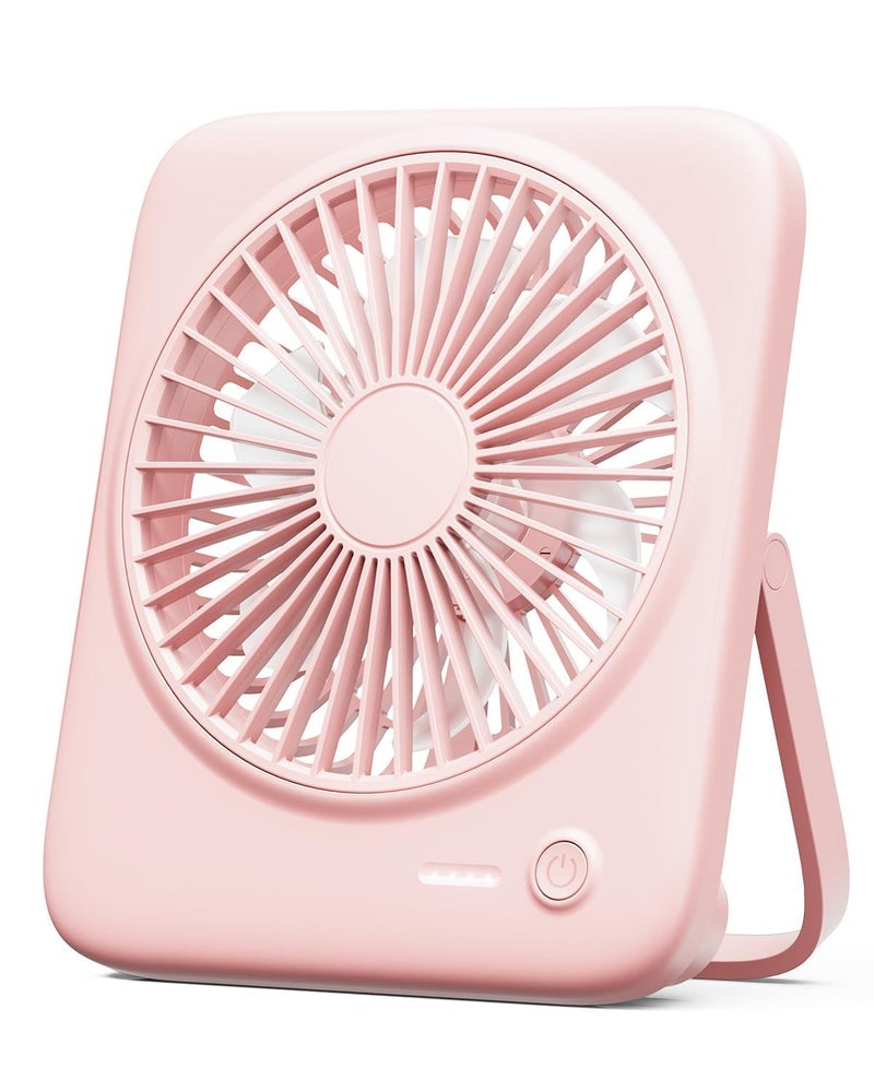 Otlonpe Rechargeable Portable Desk Fan 65 Inch Small Personal Fan 4000mAh Battery Operated  USB Powered Slim Silent Foldable 4 Speeds for Travel Office Indoor Outdoor Table Desktop Pink