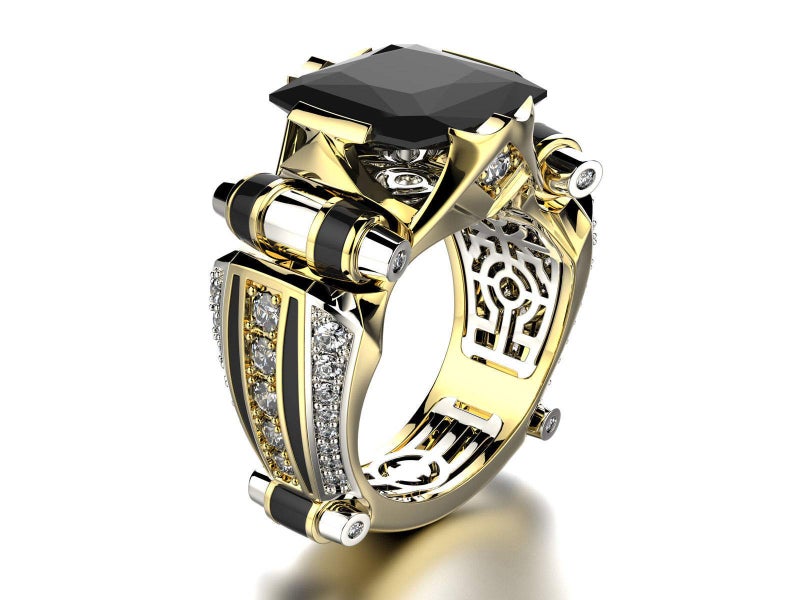 Mens Luxurious Black Onyx Ring for Men Jewelry Mens Wedding Engagement Rings 18K Gold Plated Black Gemstone Ring Square Cut Cubic Zirconia Eternity Ring Band TZ77 US Code 9
