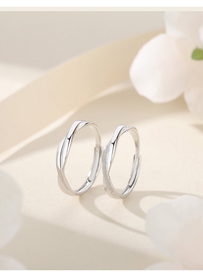 999 Sterling Silver Möbius Ring Couple Adjustable Open Ring - Image 5