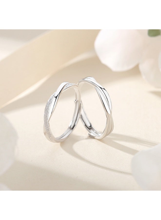 999 Sterling Silver Möbius Ring Couple Adjustable Open Ring - Image 3