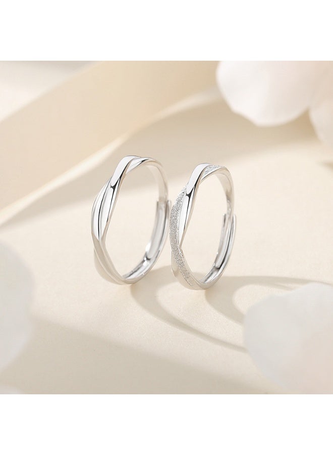 999 Sterling Silver Möbius Ring Couple Adjustable Open Ring - Image 4