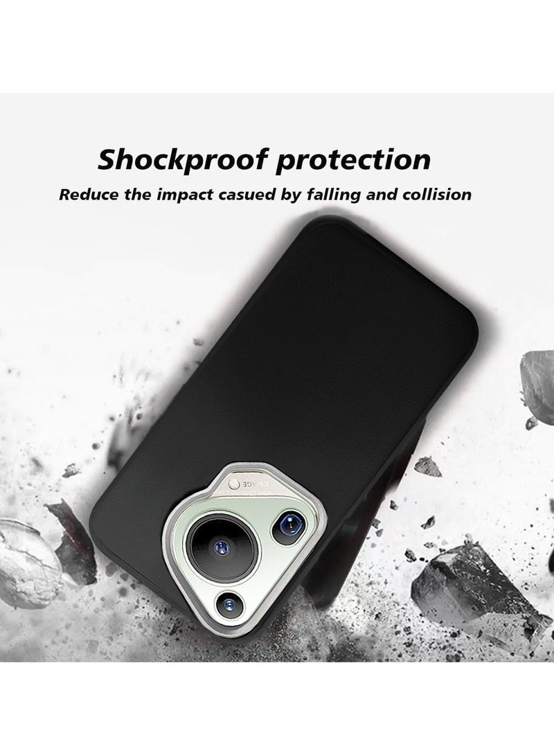 Wtech Huawei Pura 70 Ultra 5G 2024 Silicone PU Leather Texture Luxury Raised Camera Lips Protective Case Cover - Black - Image 4