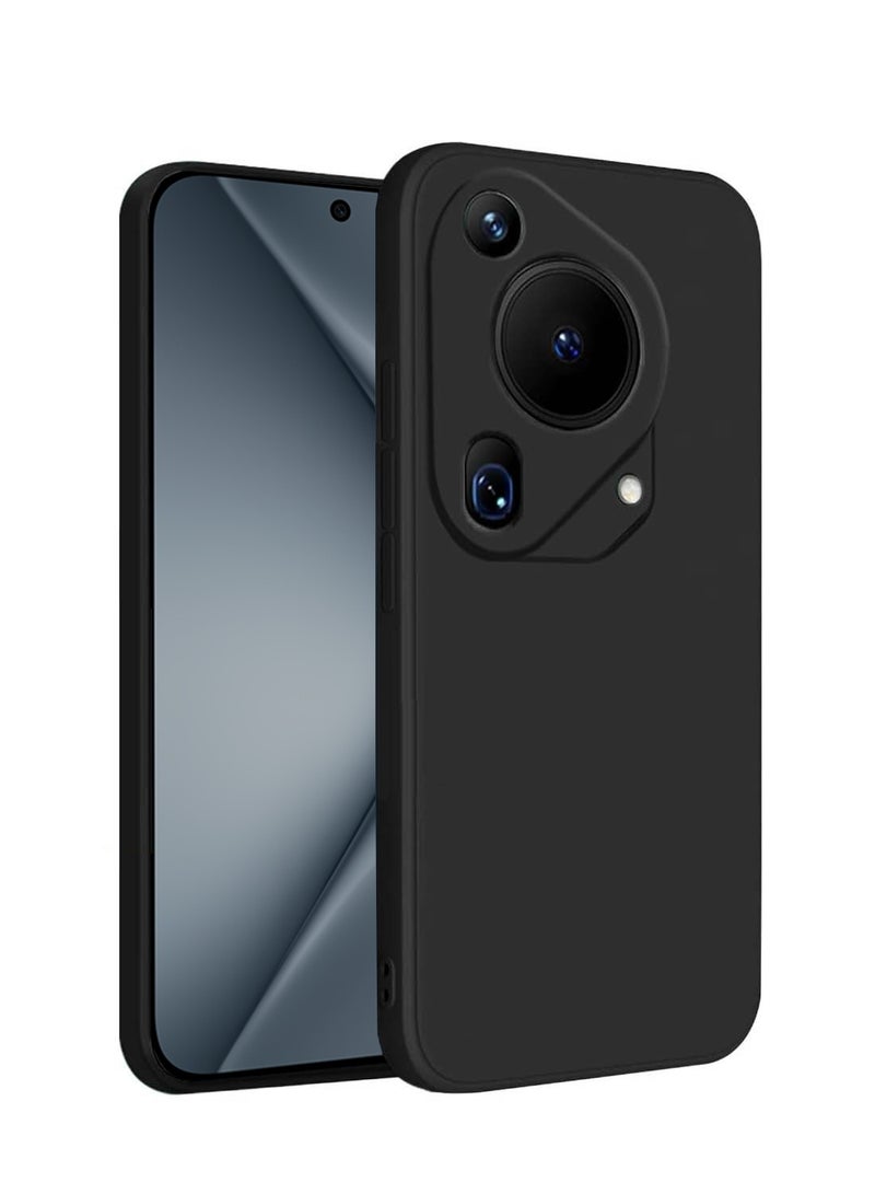 Wtech Huawei Pura 70 Ultra 5G 2024 Silicone PU Leather Texture Luxury Raised Camera Lips Protective Case Cover - Black - Image 1