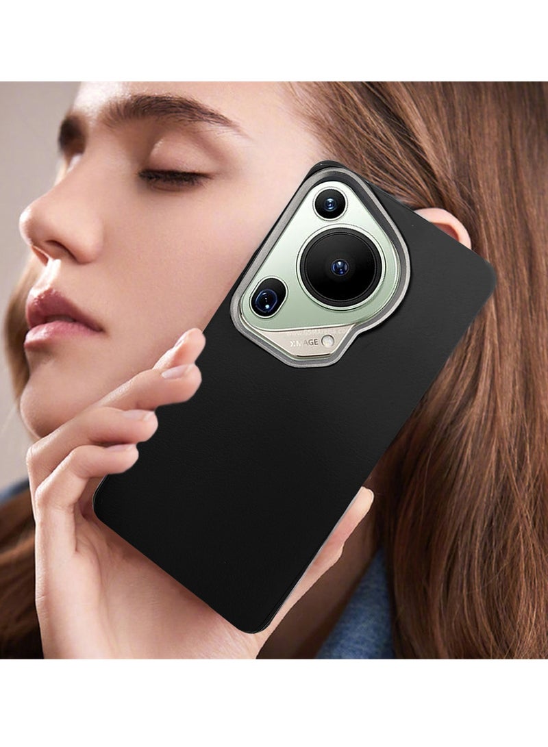 Wtech Huawei Pura 70 Ultra 5G 2024 Silicone PU Leather Texture Luxury Raised Camera Lips Protective Case Cover - Black - Image 2