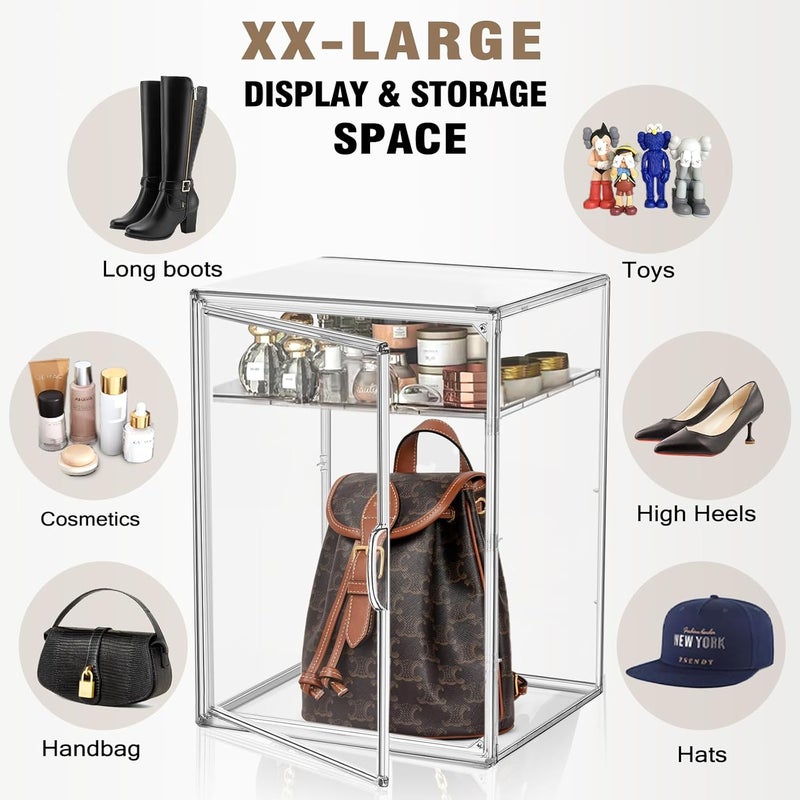 DAYOOH Clear Display Case for Figures 4-Tier Adjustable Showcase Acrylic Storage Box with 3 Dividers Stackable Display Stand for Collectibles, Handbag, Shoes, 2 Pcs - Image 5