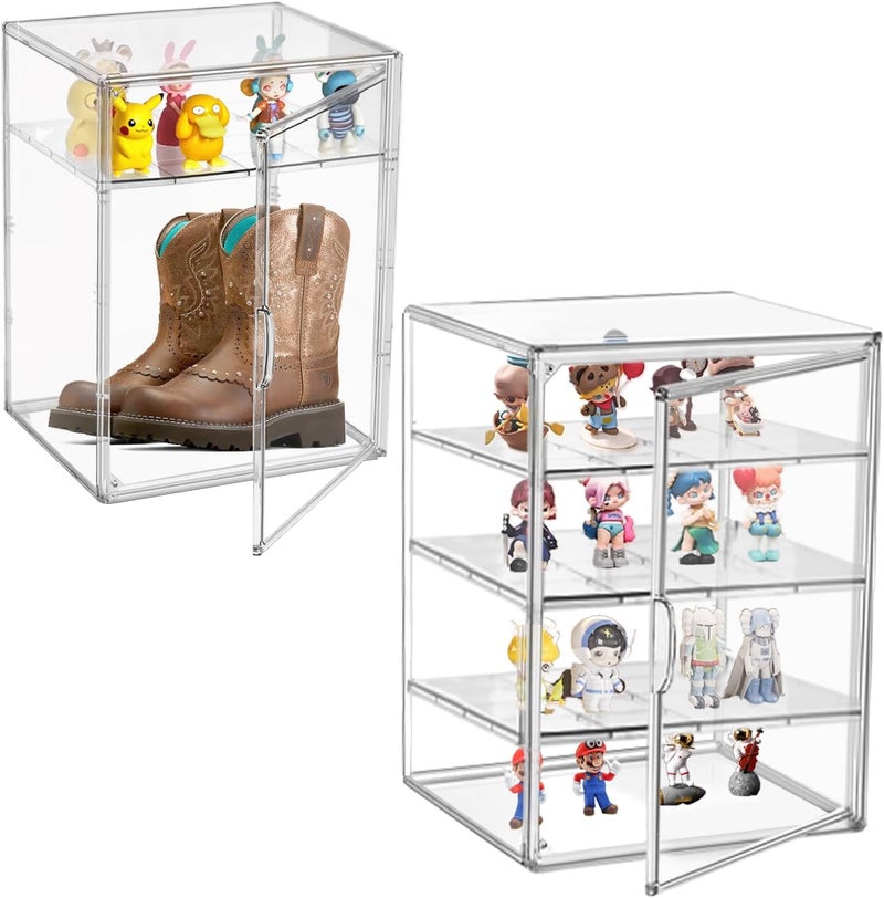 DAYOOH Clear Display Case for Figures 4-Tier Adjustable Showcase Acrylic Storage Box with 3 Dividers Stackable Display Stand for Collectibles, Handbag, Shoes, 2 Pcs - Image 1