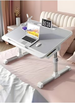 Taimi Multipurpose Bed Table, Portable Mini Study Desk for Gaming, Eating, and Working, Adjustable Standing Desk with Removable Baffle, 40x60x27-40cm, Folding Bed Tray with Card Slot, USB Charging, Eye Protection Lamp, Drawer, Anti-Slip Tray, and Hand Guard  - Image 1
