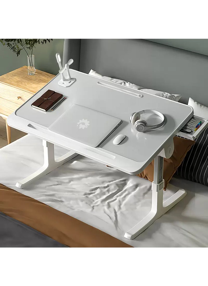 Taimi - Multipurpose Bed Table, Portable Mini Study Desk for Gaming, Eating, and Working, Adjustable Standing Desk with Removable Baffle, 40x60x27-40cm, Folding Bed Tray with Card Slot, USB Charging, Eye Protection Lamp, Drawer, Anti-Slip Tray, and Hand Guard - Image 1