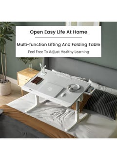 Taimi Multipurpose Bed Table, Portable Mini Study Desk for Gaming, Eating, and Working, Adjustable Standing Desk with Removable Baffle, 40x60x27-40cm, Folding Bed Tray with Card Slot, USB Charging, Eye Protection Lamp, Drawer, Anti-Slip Tray, and Hand Guard  - Image 3