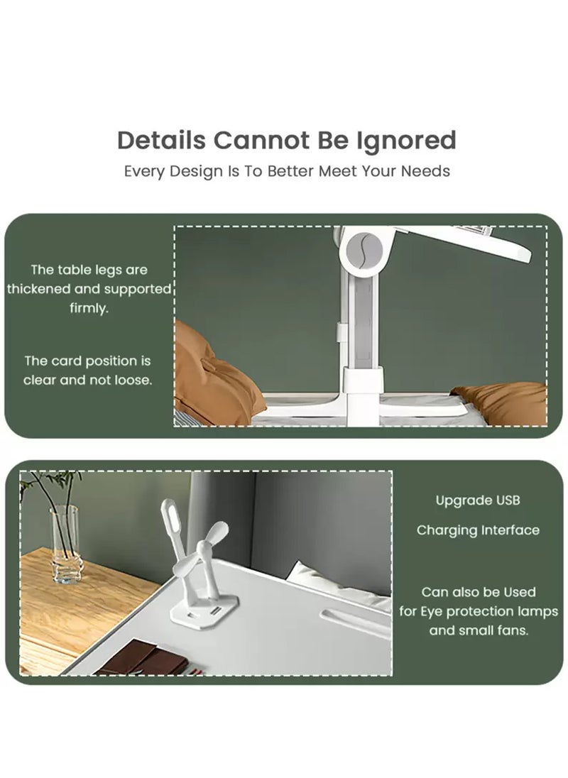 Taimi - Multipurpose Bed Table, Portable Mini Study Desk for Gaming, Eating, and Working, Adjustable Standing Desk with Removable Baffle, 40x60x27-40cm, Folding Bed Tray with Card Slot, USB Charging, Eye Protection Lamp, Drawer, Anti-Slip Tray, and Hand Guard - Image 1