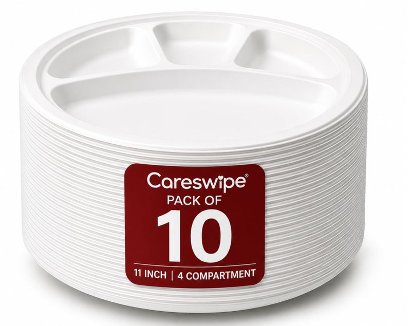 Careswipe Paper Plate - 4 Compartment, Eco-Friendly Disposable Plates, 11 inches 10 Pcs, for Parties, Events, Weddings, Picnics, and Everyday Use - Image 5