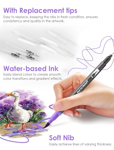 TOSHARE Dual Tip Markers, Double Brush Art Markers Set with Fine Tip and Brush Tip for Adult Coloring Book, Hand Lettering, Calligraphy & Drawing, Art Supplies Kit for Kids and Adults (72 Colors) - Image 3