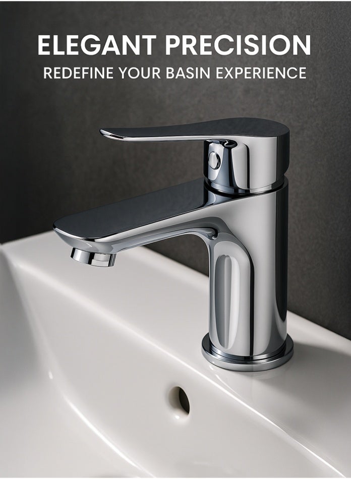 MODI Modern Chrome Basin Mixer Faucet | Hot & Cold Water Control | Sleek Single Lever Tap | Durable Zinc Body | Easy Installation - Image 1