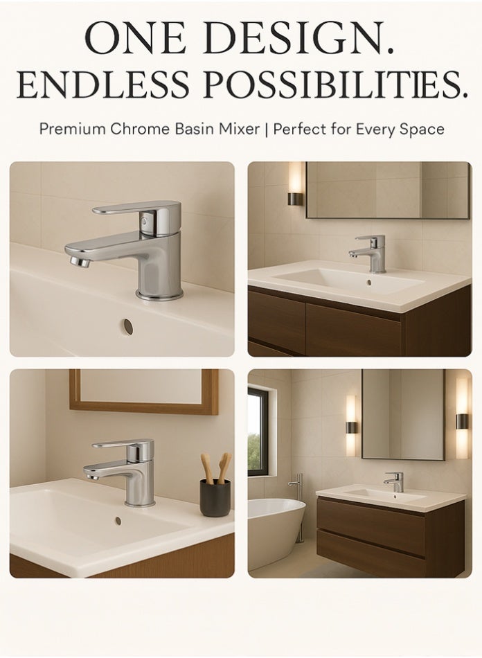 MODI Modern Chrome Basin Mixer Faucet | Hot & Cold Water Control | Sleek Single Lever Tap | Durable Zinc Body | Easy Installation - Image 5