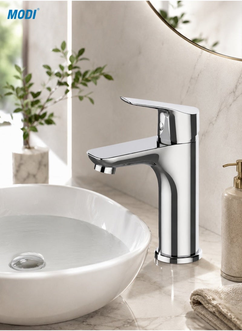 MODI Modern Chrome Basin Mixer Tap - Single Lever Deck Mounted Bathroom Wash Basin Faucet, High-Gloss Finish, Easy Installation - Image 5