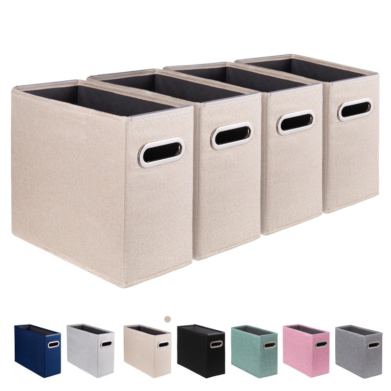 ComfortKeeper 4 Pack Letter Size File Storage Box Collapsible, Fabric Hanging File Folders Organizer, Portable Office Document Holder with Metal Handle, Smooth PVC Rails, Beige - Image 1