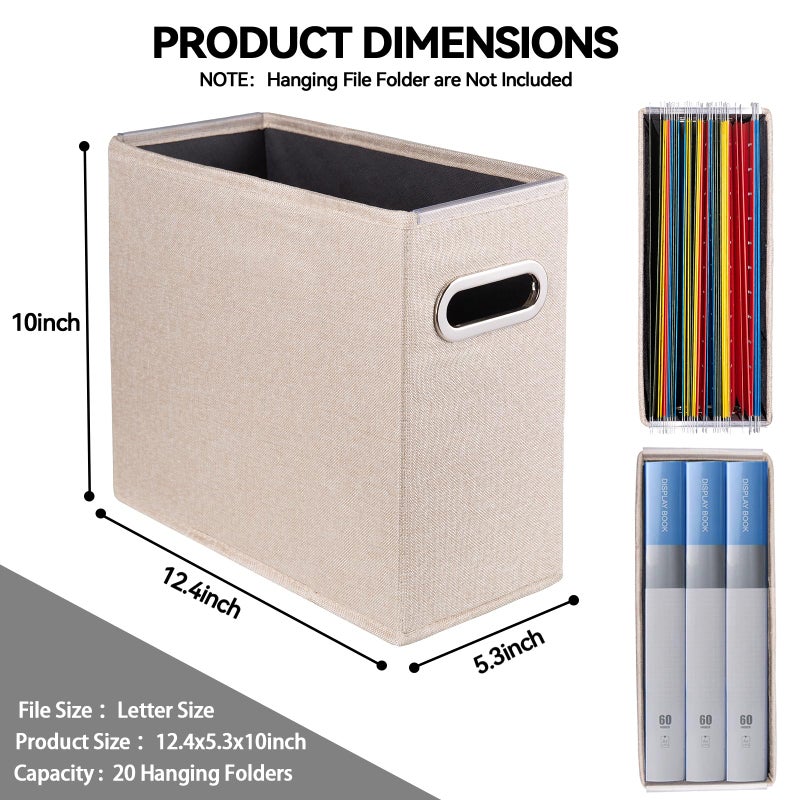 ComfortKeeper 4 Pack Letter Size File Storage Box Collapsible, Fabric Hanging File Folders Organizer, Portable Office Document Holder with Metal Handle, Smooth PVC Rails, Beige - Image 2