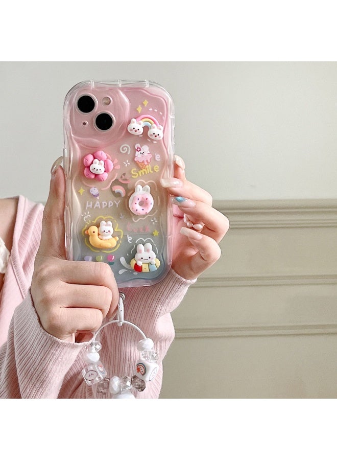 NIBEMINENT 3D Wavy Edge Protective TPU Case Cover For iPhone 15 Pro, Rainbow Duck