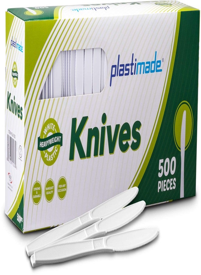 Plastimade Heavy Duty White Plastic Knives Premium Heavyweight Disposable Cutlery, Perfect for Weddings, Catering, Parties, Buffets & Everyday Use, Bulk Pack 500 Pieces - Image 1