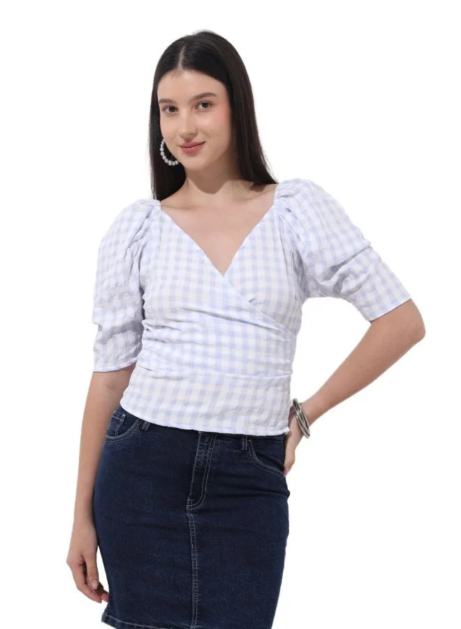 Freehand  Women Regular Fit Textured V-Neck Short Sleeve Wrap Top  | Best Price UAE