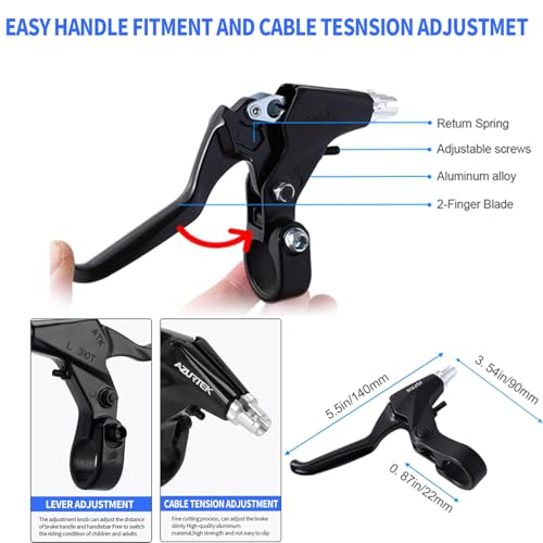 RUJOI Bike Brake Lever Set, 1 Pair Aluminum Alloy Levers with 2 Sets Brake Cable & Housing, Fits 22.2 mm (7/8") Handlebars, for MTB/Road/Folding Bikes. - Image 2