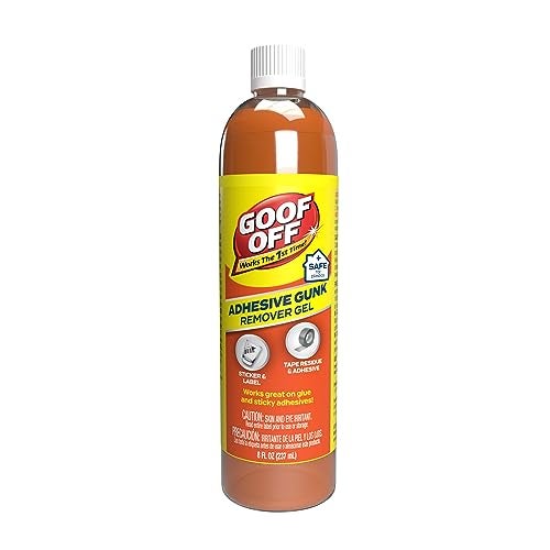 Goof Off Adhesive Gunk Remover, 8 fl. oz., Removes Stickers, Glue, Labels, Tape Residue and Adhesive, Ideal for Hard Surfaces Like Metal, Glass and Non-Acrylic Plastic - Image 1