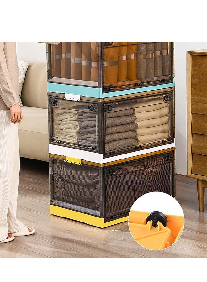 PADOM صناديق تخزين قابلة للطي من بادوم مع أغطية، صناديق تخزين قابلة للتكديس مع عجلات، صندوق حاوية تخزين، باب شفاف مفتوح من الجانب للمنزل والمكتب وغرفة النوم - Image 4