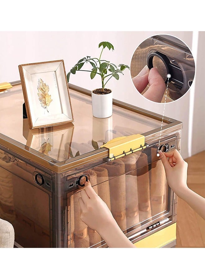 PADOM صناديق تخزين قابلة للطي من بادوم مع أغطية، صناديق تخزين قابلة للتكديس مع عجلات، صندوق حاوية تخزين، باب شفاف مفتوح من الجانب للمنزل والمكتب وغرفة النوم - Image 5