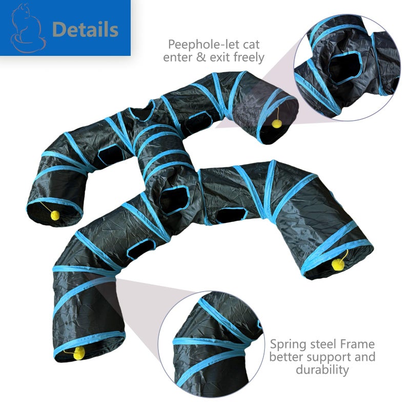 Bigladious Foldable H-Shaped Cat Tunnel Toy with Interactive Playing Balls - 4 Exits for Cats, Kittens, Rabbits & Small Pets Collapsible Play Tube for Indoor Fun & Exercise (Blue Black) - Image 5