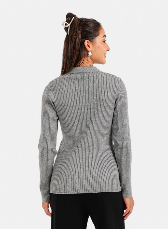 Carina Ribbed Tricot Pullover with Collar - Image 4