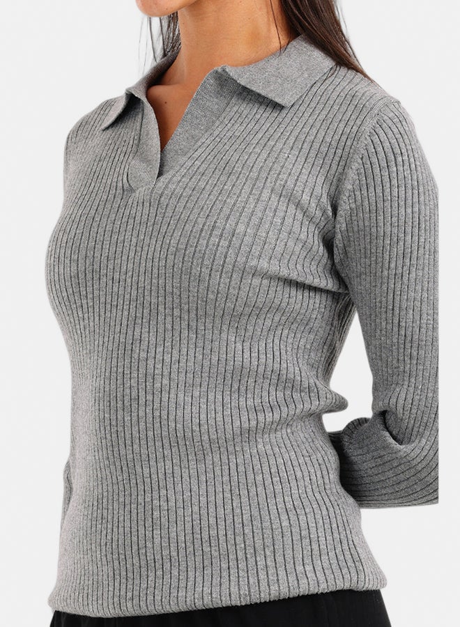 Carina Ribbed Tricot Pullover with Collar - Image 5
