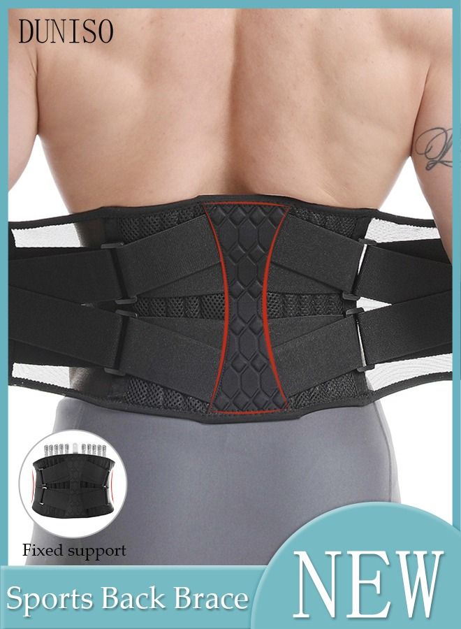 DUNISO Sports Back Brace for Men and Women - Breathable Waist Lumbar Lower Back Support Belt for Sciatica, Herniated Disc, Scoliosis Back Pain Relief, Heavy lifting, with Dual Adjustable Straps - Image 1