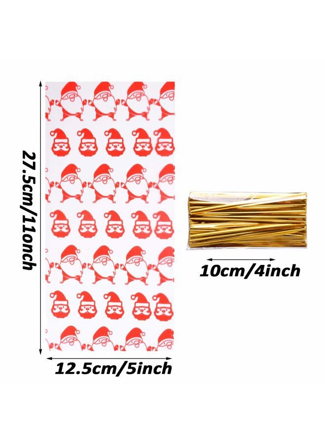 luakesa 150 PCS Christmas Cellophane Bags,Clear Plastic Treat Cookie Bags with Twist Ties for Christmas Party Goody Supplies (Style B) - Image 2