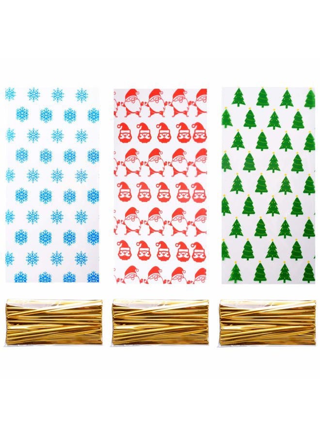 luakesa 150 PCS Christmas Cellophane Bags,Clear Plastic Treat Cookie Bags with Twist Ties for Christmas Party Goody Supplies (Style B) - Image 1