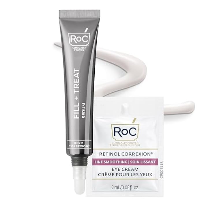 RoC Derm Correxion Fill + Treat Advanced Retinol Serum, Wrinkle Filler Treatment with Hyaluronic Acid for Crow's Feet, 11 Wrinkles, & Laugh Lines, (.5 fl oz) with Retinol Packette (Packaging May Vary) - Image 1
