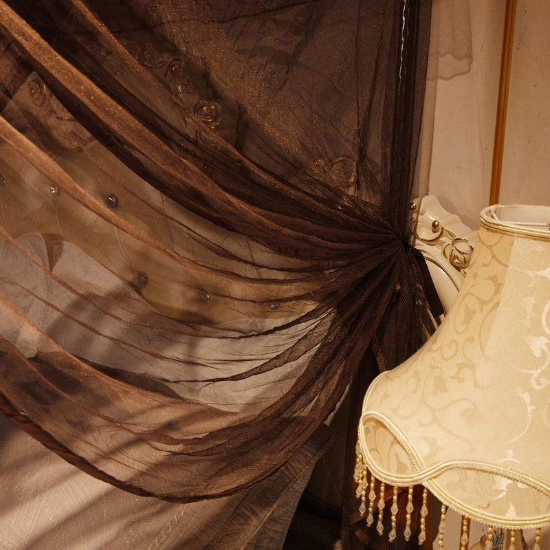 Mengersi 4 Corners Post Canopy Bed Curtains Canopy for Bed King Size - Royal Luxurious Mosquito Net Bedroom Decor (King, Coffee) - Image 3