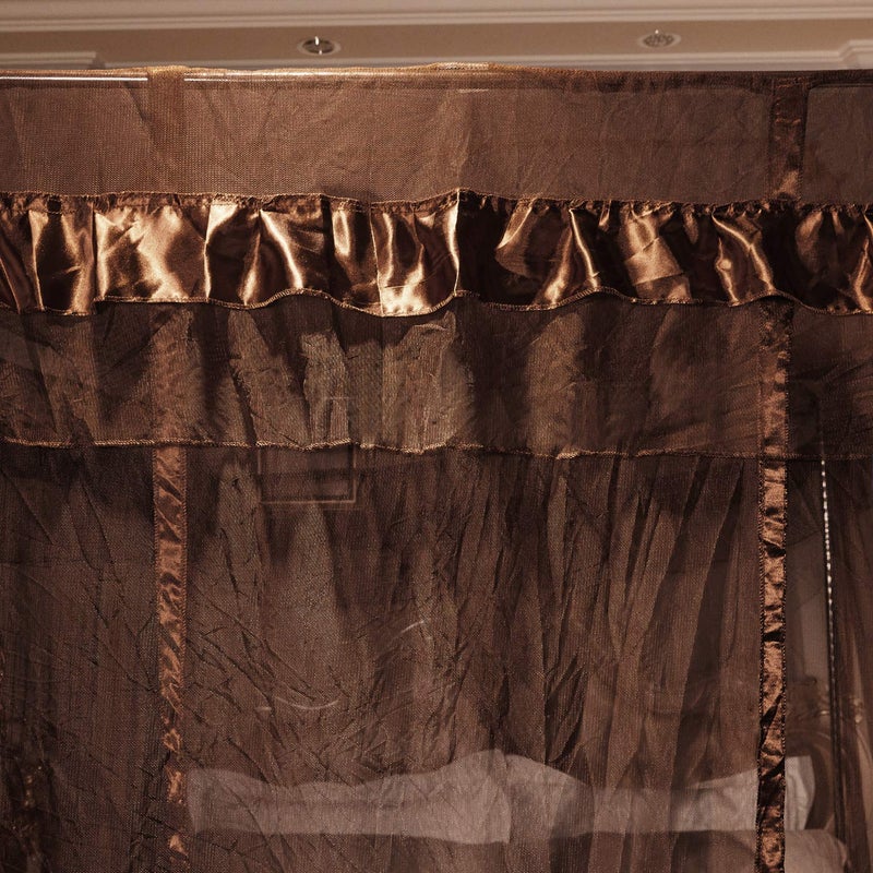 Mengersi 4 Corners Post Canopy Bed Curtains Canopy for Bed King Size - Royal Luxurious Mosquito Net Bedroom Decor (King, Coffee) - Image 5