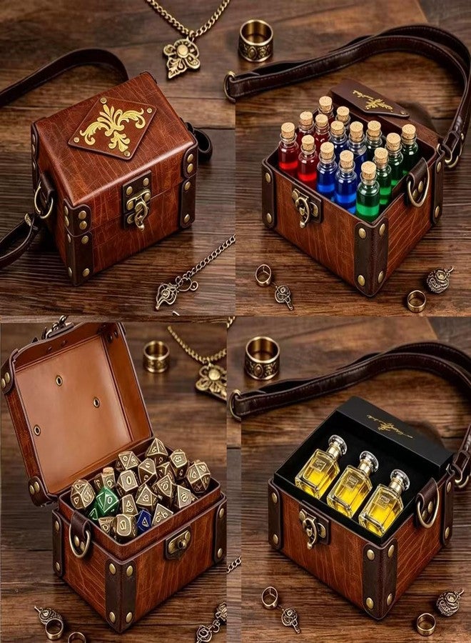 KOTORA Potion Vial Box Alchemy Magic Bottle Fantasy Retro Medieval Renaissance Crossbody Bag Dice Holder Costume Accessory Prop (Brown) - Image 3